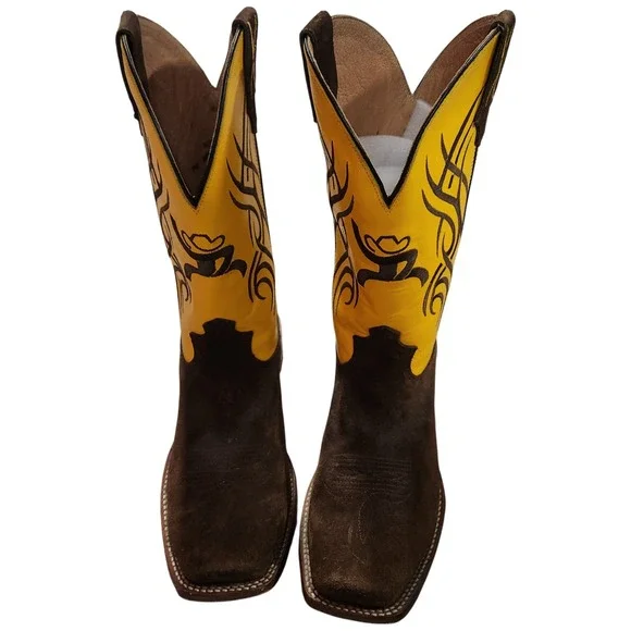 Twisted X Western Boots Men's‎ 9.5D Hooey Collection Yellow Leather Suede Cowboy
